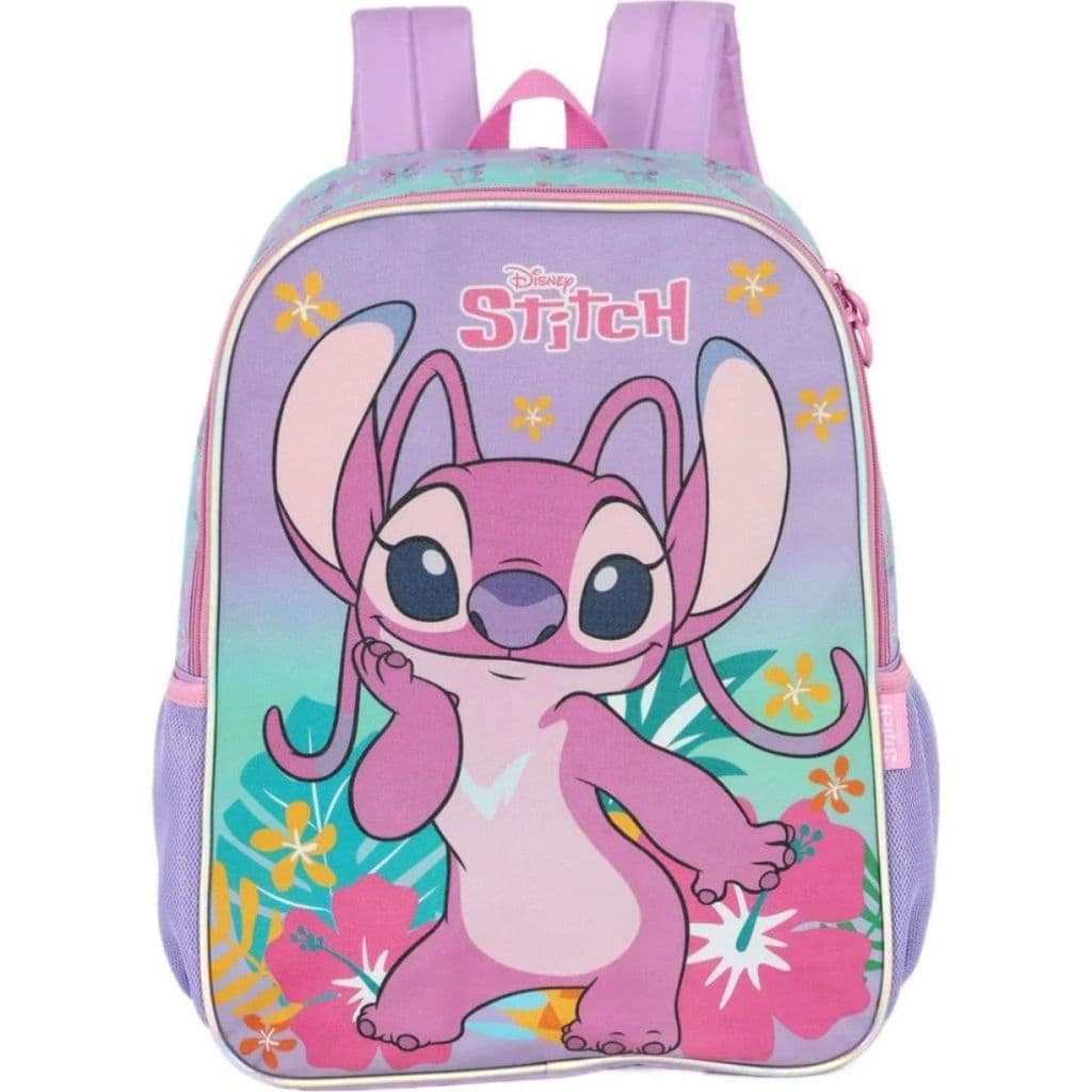 Mochila Costas Escolar Infantil Angel Stitch Disney Lilás Luxcel