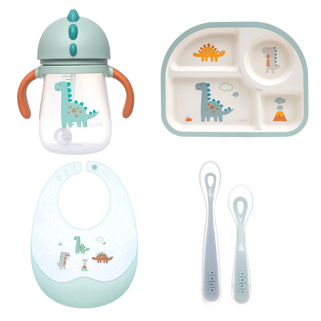 Kit Refeição Alimentação Bebê Prato Copo Babador Colher Buba