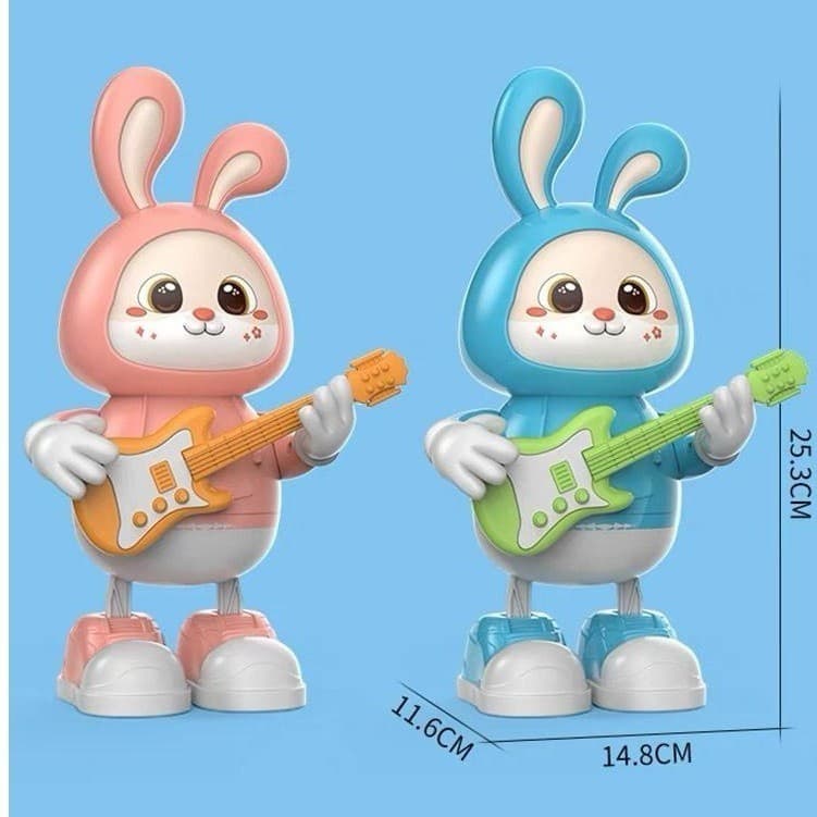Presente Infantil Coelho Robô Musical Dançante com Led e Som - Brinquedo que se Movimenta e Toca Guitarra