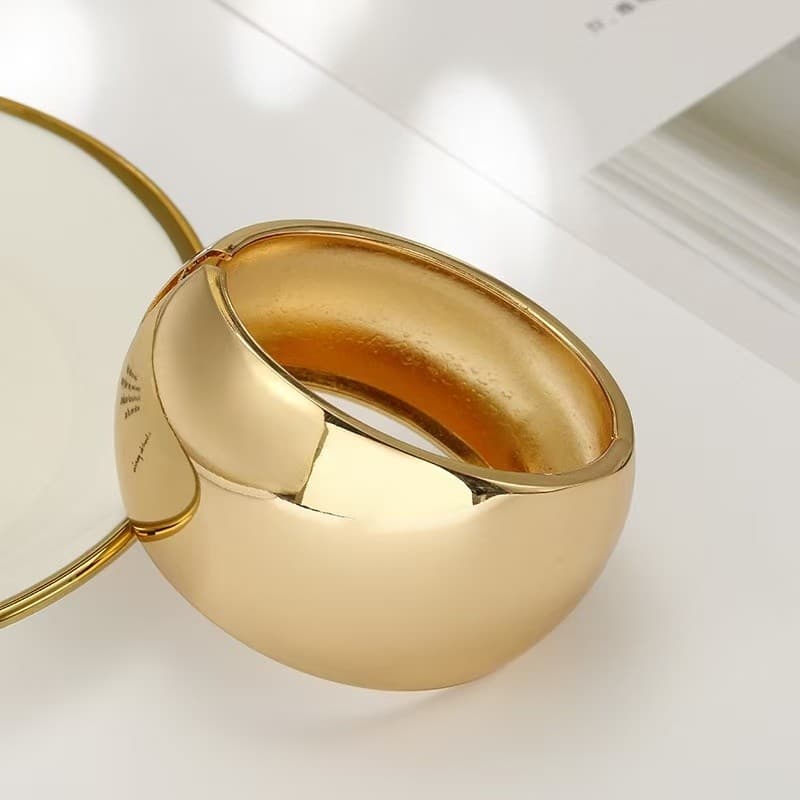 Pulseira Feminina Larga Dourada Aço Inoxidável Minimalista Lisa Anti-alérgica Não Desbota