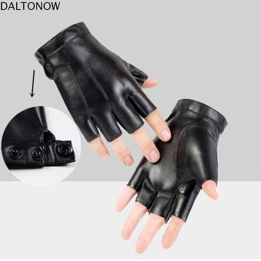 Luvas De Condução PU DALTONOW , Meio Dedo Com Design De Botão Legal Respiráveis De Desempenho Punk Gótico