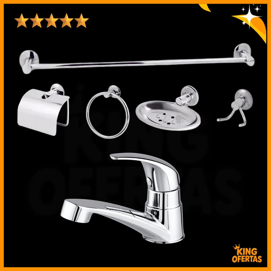 Torneira Monocomando Abs Cromado Bancada + Kit Stander Cromado 05 peças