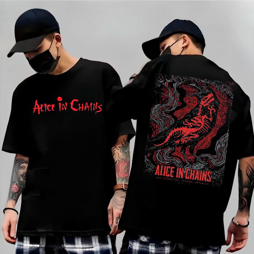 [Camiseta Premium em Algodão Puro]VU Camiseta Alice In Chains Jar of Flies Man In the Box World Tour Graphic Unissex
