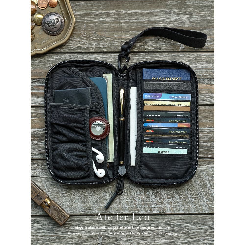 Bolsa para passaporte de viagem de couro de primeira camada de Super grande capacidade Porta-cartões masculino Porta-bil