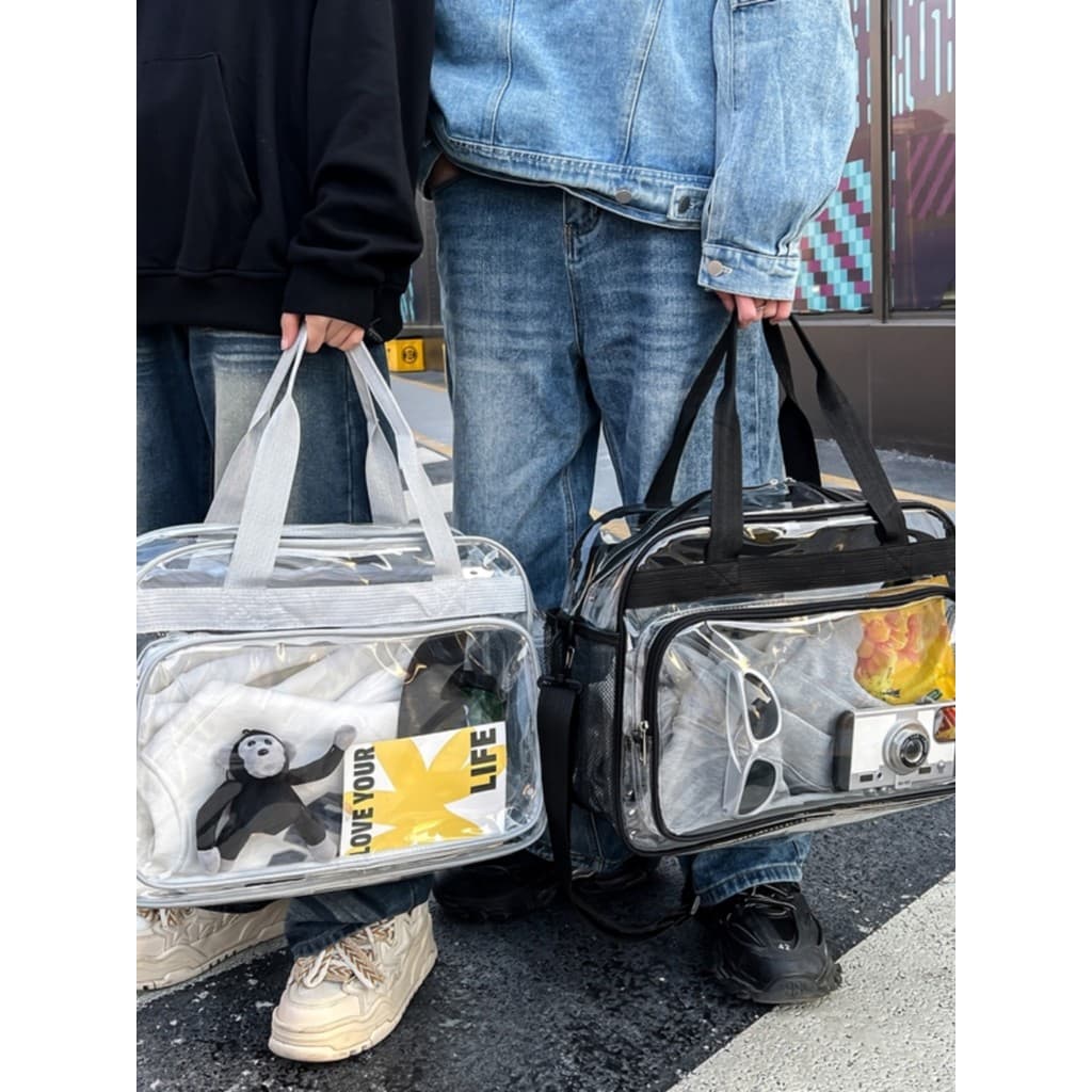 Bolsa de viagem transparente multifuncional, bolsa de ginástica de grande capacidade, bolsa de armazenamento à prova d'á