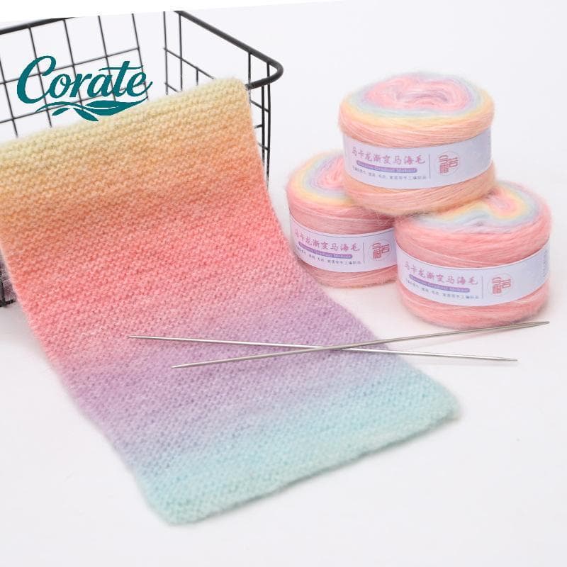 [Corate] Fio Arco-Íris Multicolorido Mohair Colorido Gradiente 165 Metros Macio Tecido À Mão Para Tricô Suéter De Crochê