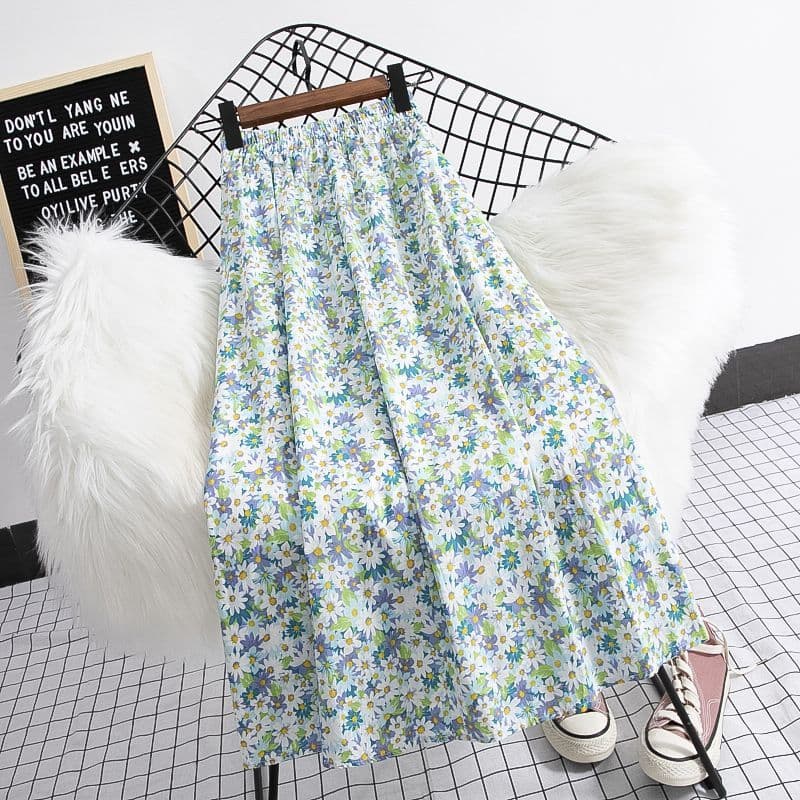 Saia Floral feminina verão novo estilo tamanho grande literário cintura alta Chiffon a linha pintura a óleo pequena marg