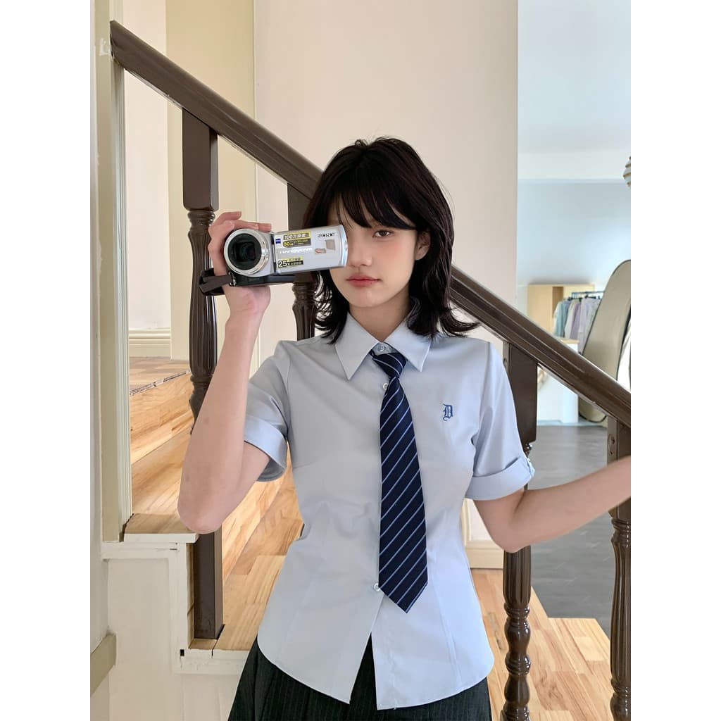 Tokyo Year-Old Times JK Uniforme Original Genuíno Azul Camisa de Manga Curta Feminina Verão Pequeno Estilo Preppy Camisa