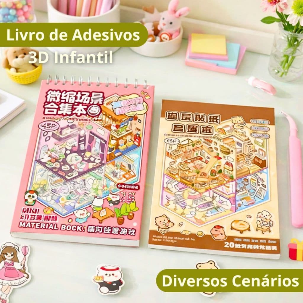 Livro de Adesivos 3D Criativo - 08 em 1 para Crianças e Presentes