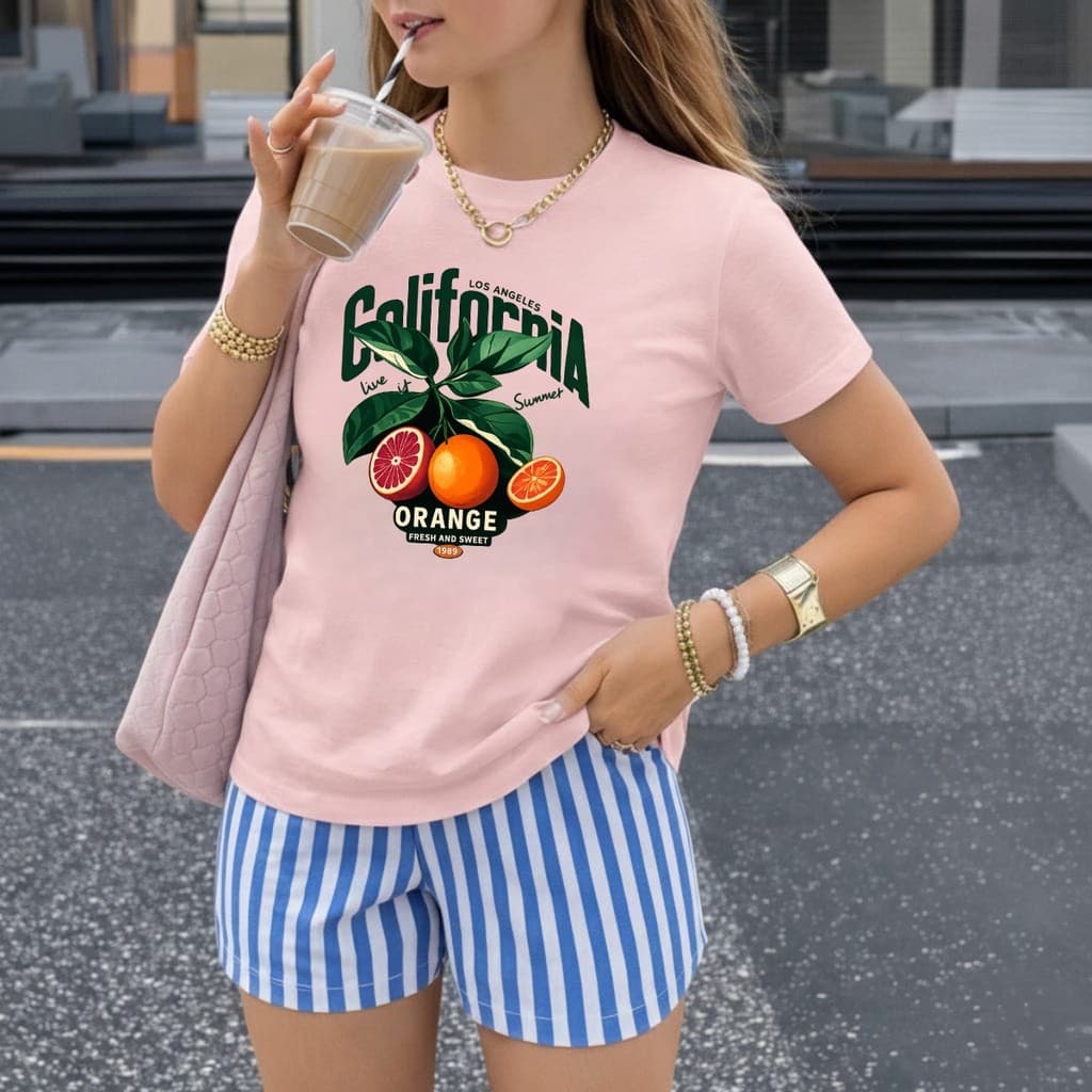 T Shirt  Feminina Califónia Camiseta Feminina Laranja Califónia 100% Algodão  verão Estilo e Conforto Entrega imediata