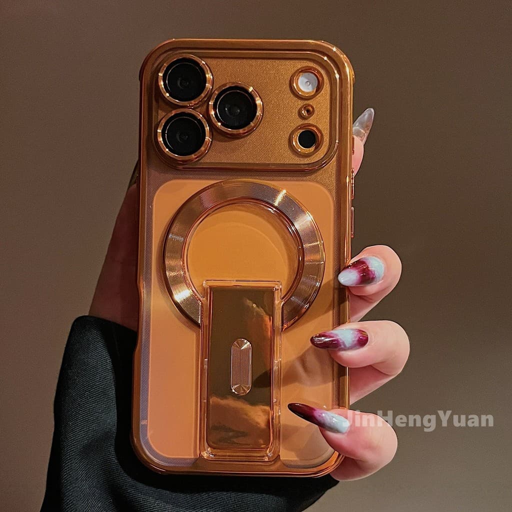 Capa De Telefone De Sucção Magnética Transparente Com Suporte Invisível De Galvanoplastia Avançada Para IPhone 17 16 15
