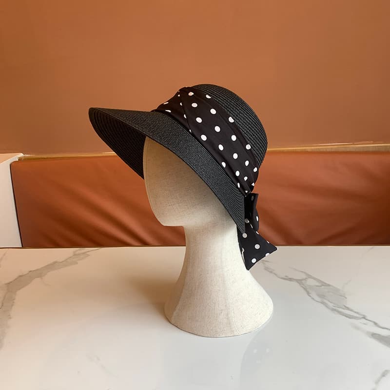Chapéu feminino chapéu de palha verão viagem protetor solar praia chapéu All-Match Casual moda arco Dot Seaside Play
