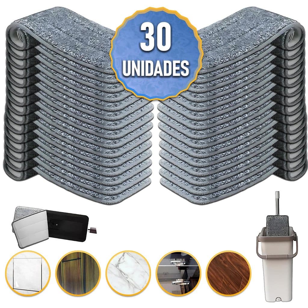 Kit Refil Rodo Mop Esfregão Piso Absorve Líquidos Lavável Tira Poeira Pelos - 10 - 20 - 30 Unidades