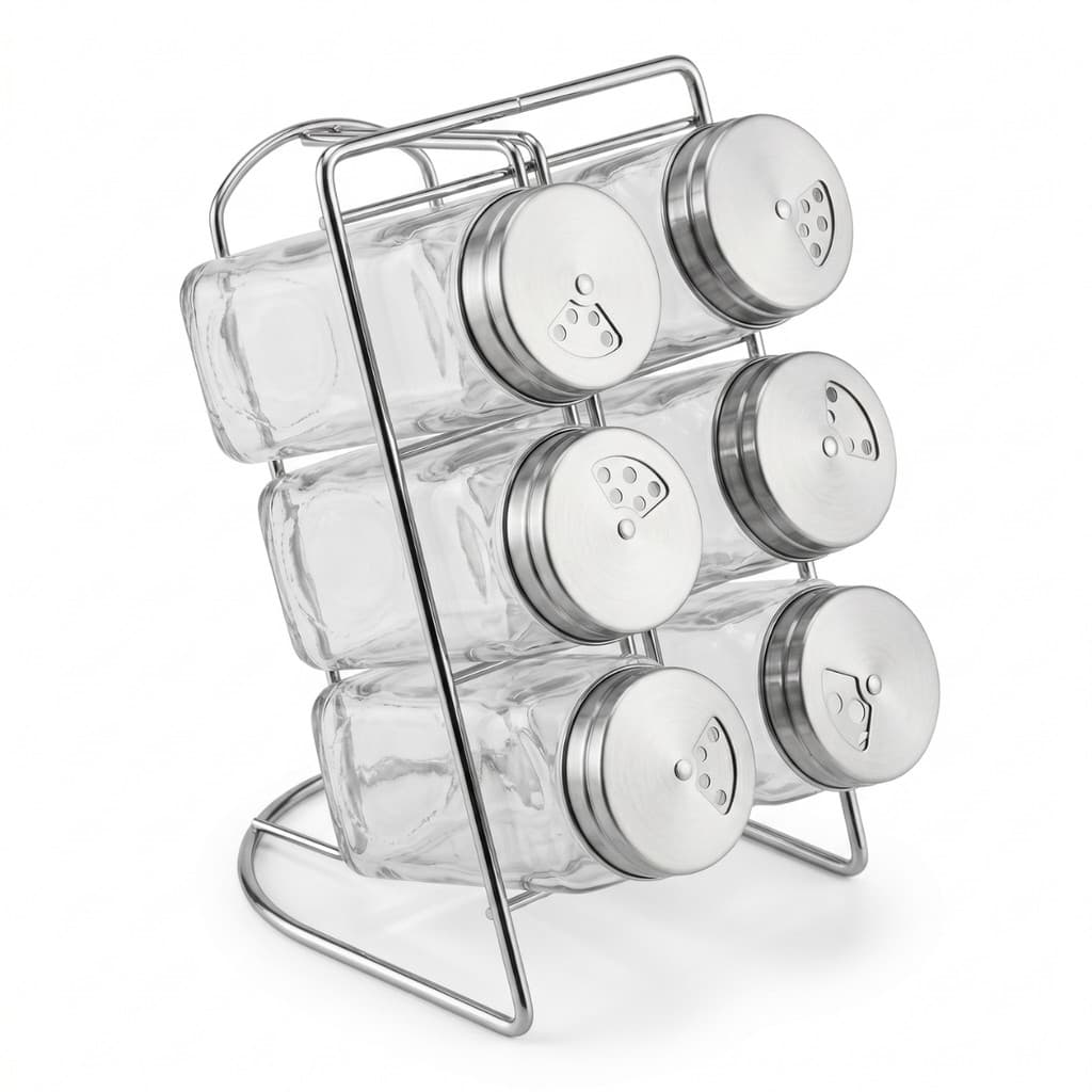 Porta Condimento Vidro Inox 7 Peças 105ml Organizador Cosy Temperos