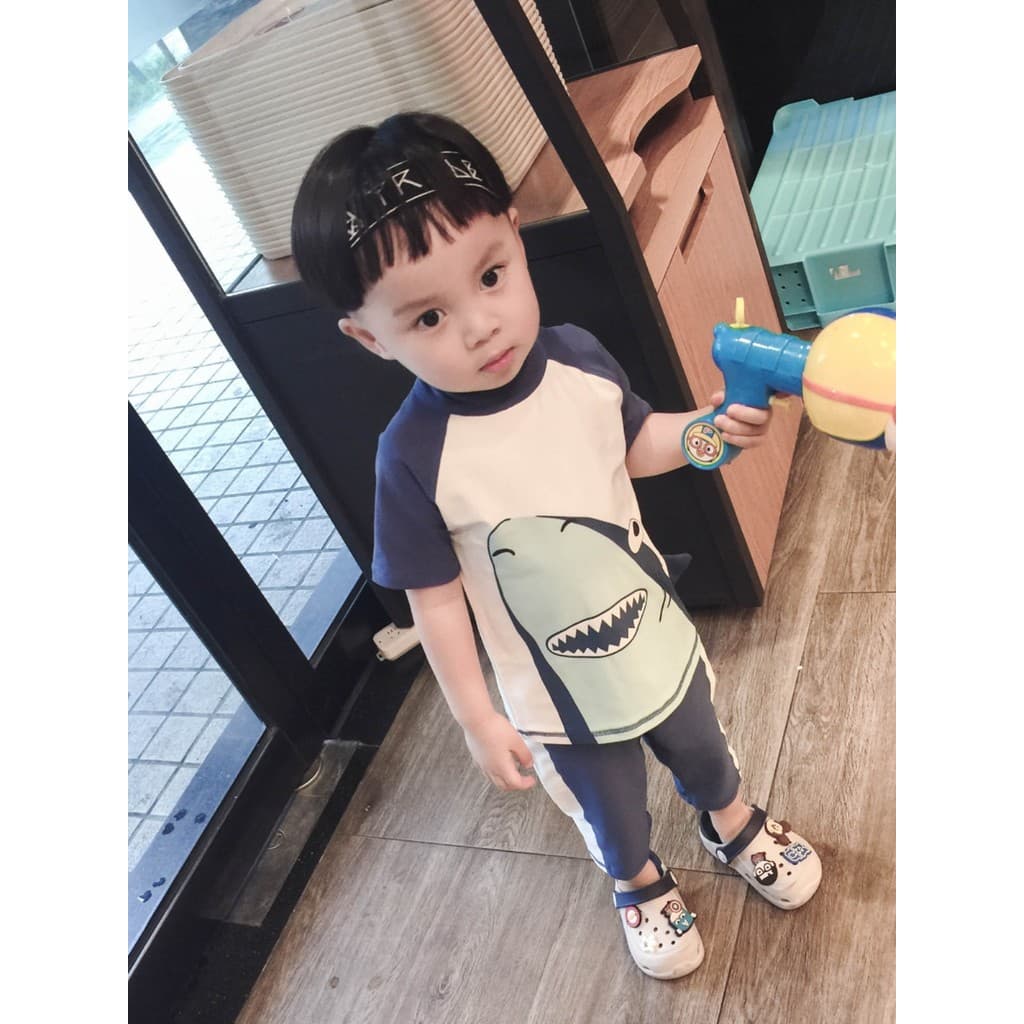 Coreano na moda crianças maiô menino bebê tubarão maiô crianças dividir de secagem rápida médio crianças protetor solar