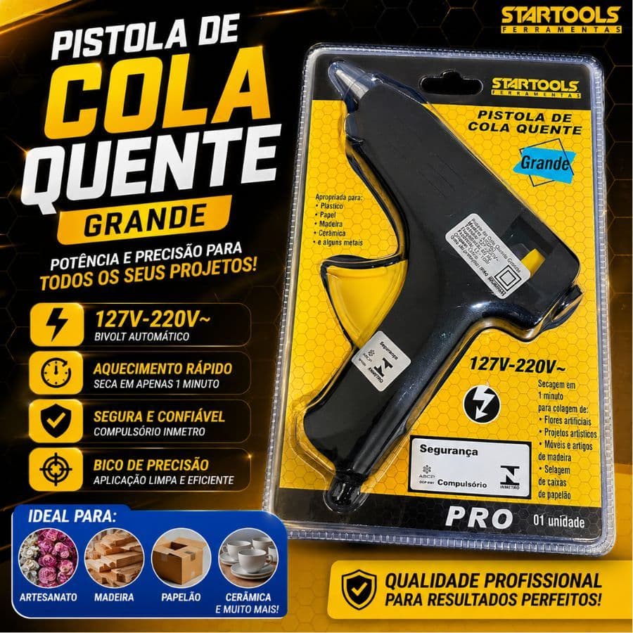 Pistola de Cola Quente Grande 15w 127V/220V - Ferramenta Ideal para Artesanato com Secagem Rápida
