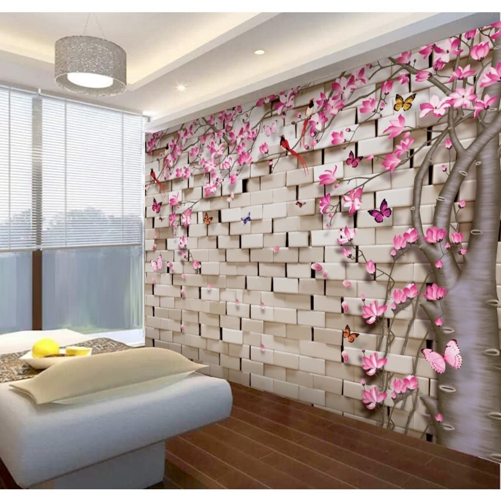 Papel de Parede Tijolo 3D Árvore Floral Quarto Sala e Spa Moderno Autocolante m²