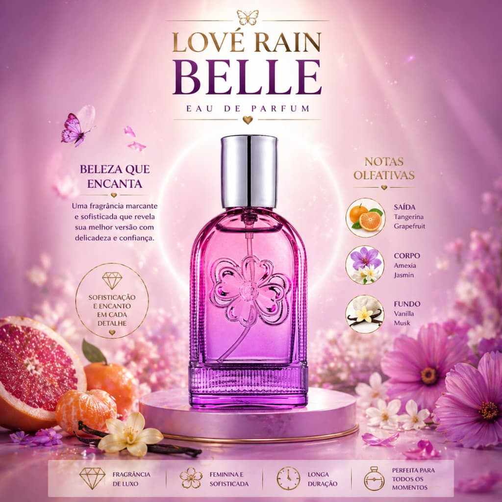 Perfume Feminino Importado Doce Cítrico Floral Baunilha Longa Duração Fragrância Elegante 30ml Lové Rain