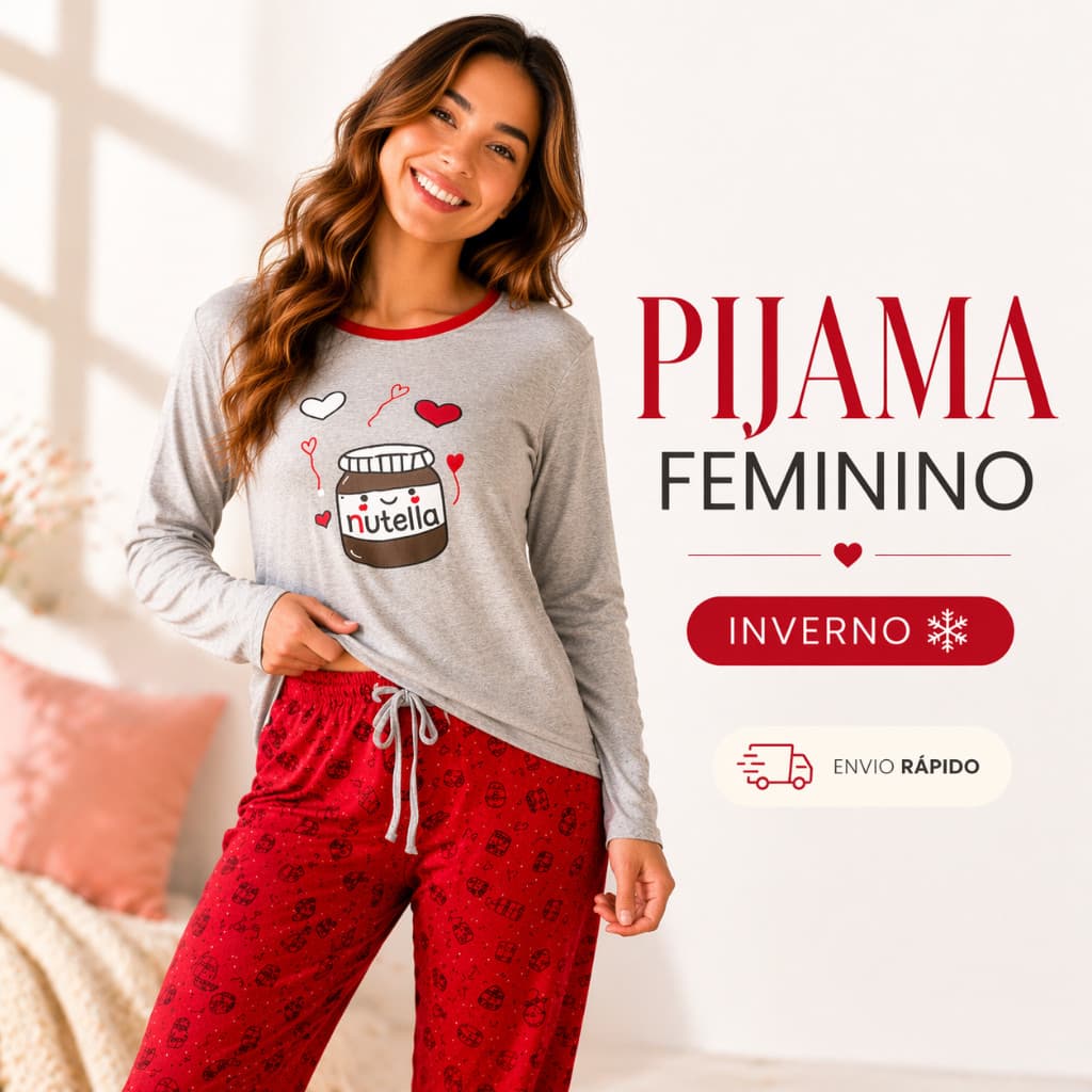 Pijama Feminino Longo Inverno Conjunto Blusa Manga Longa Calça Estampada Malha Macia Confortável |799|Promoção