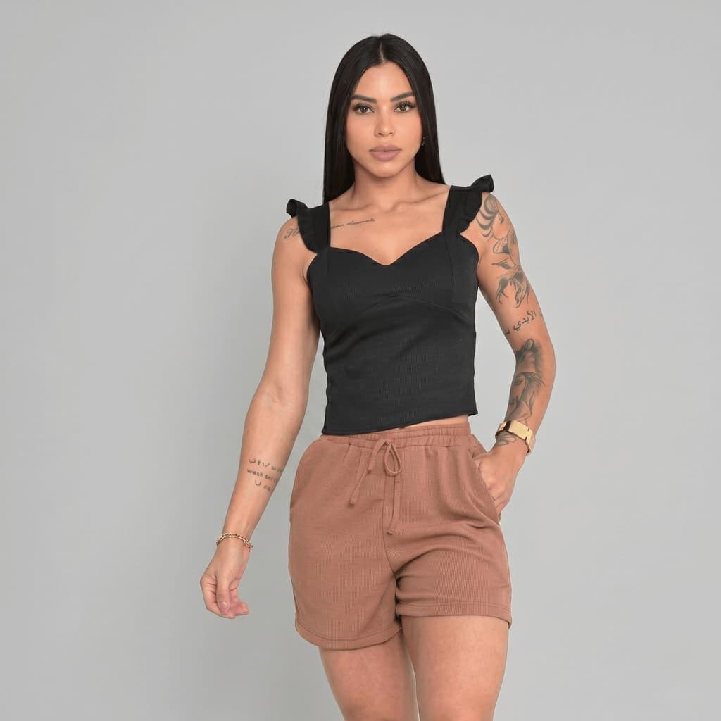 Short Feminino Duna Shortinho Cintura Alta Casual Bolso Leve Soltinho Moda Verão Tecido Tendência
