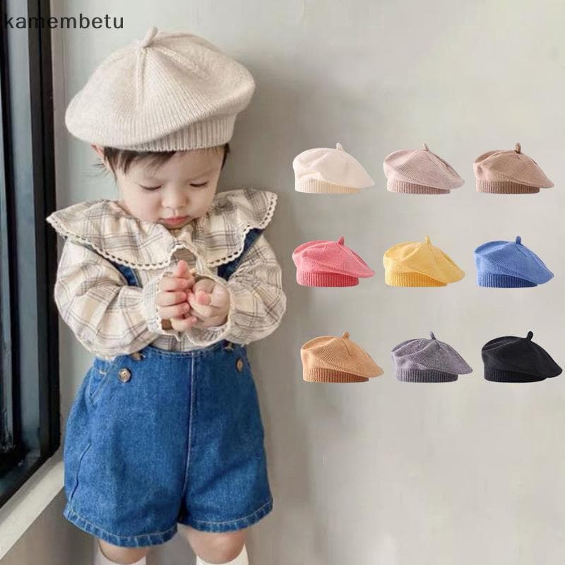 Kame Moda Bonito Bebê Malha Boina Chapéu Cor Sólida Crianças Chapéus Quentes Outono Inverno Boné Para Ao Ar Livre Gorro