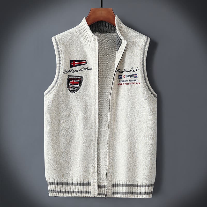 K colete de malha masculino outono inverno exterior usar camisola colete bordado solto Casual gola alta colete sem manga