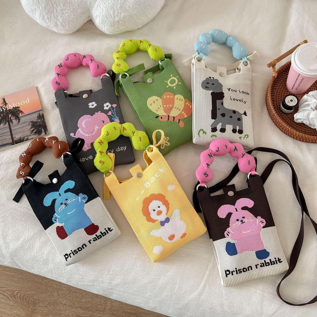 Novo Design de nicho bonito dos desenhos animados Mini malha saco do telefone móvel All-Match pequeno portátil Commuter