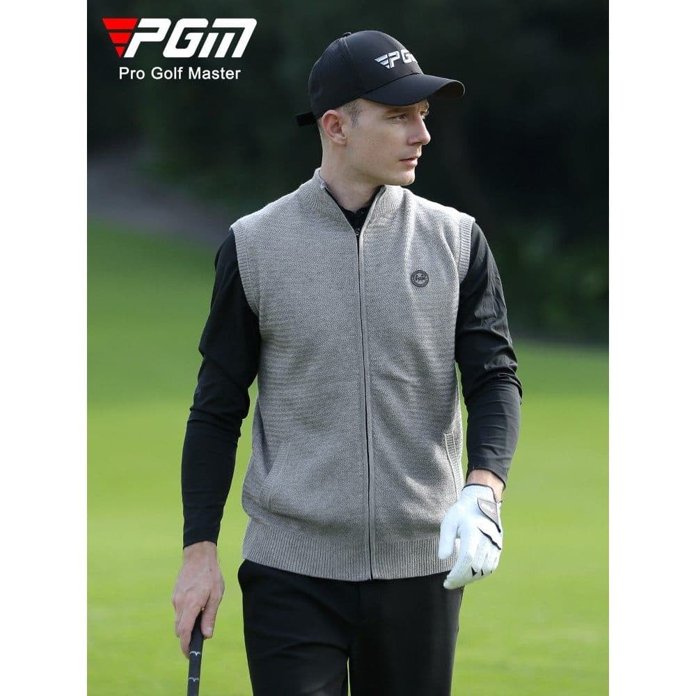 PGM novo produto outono inverno golfe masculino lã malha colete quente gola alta zíper completo colete jaqueta