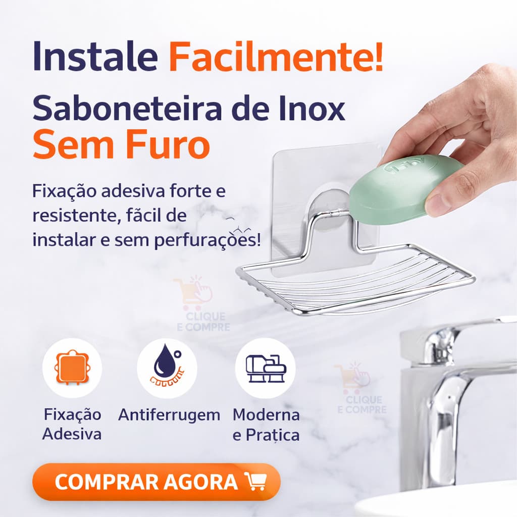Saboneteira de Inox Adesiva Sem Furo Fixação Forte para Banheiro