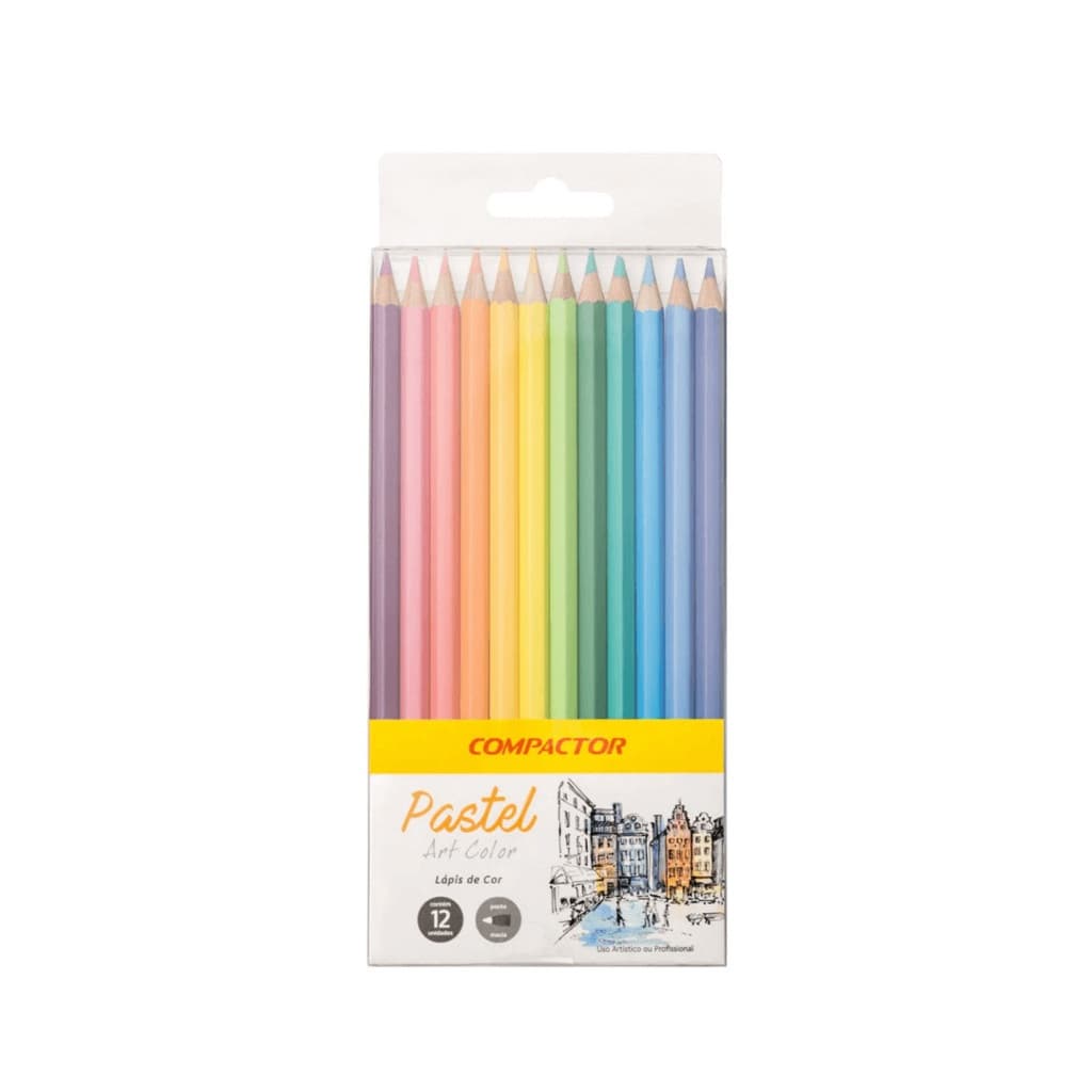 Lápis De Cor Compactor Art Color Tons Pastel 12 Cores