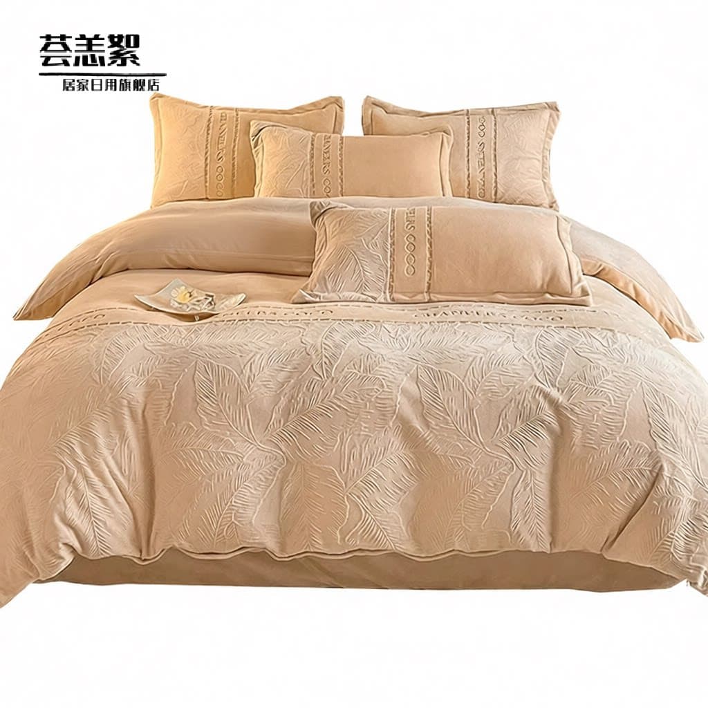 Cama de lã de leite esculpida conjunto de quatro peças novo estilo inverno engrossado Coral velo colcha capa folha mais