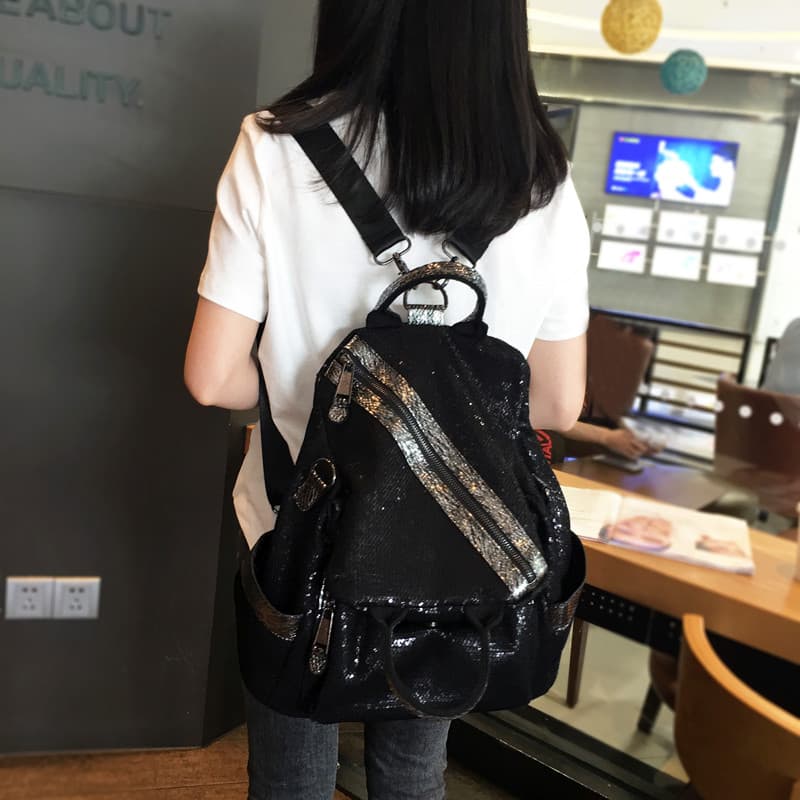 Mochila portátil feminina 2025 moda novo estilo lantejoulas dupla utilização bolsa feminina versão coreana All-match moc