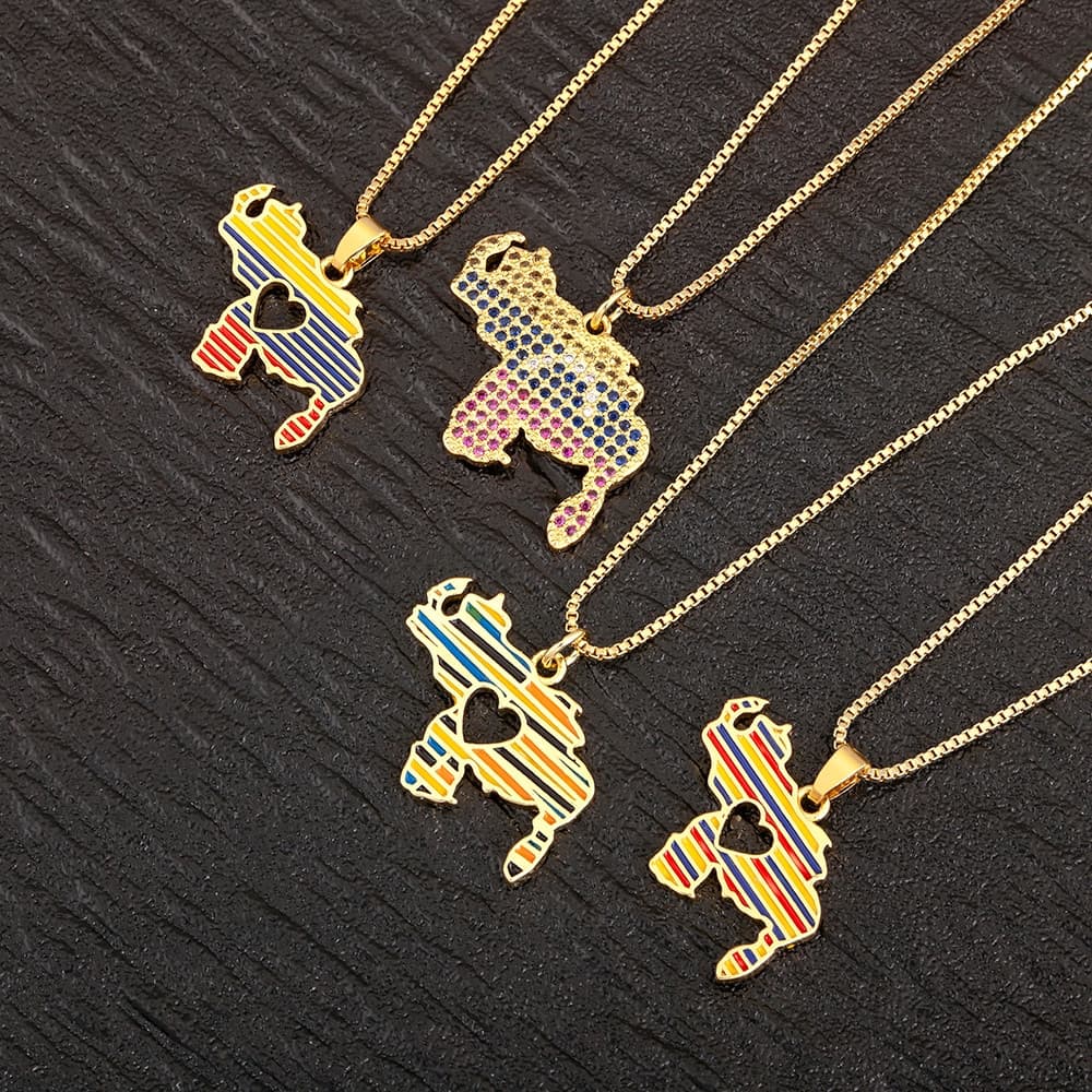 Mapa de venda quente Venezuela Cubic Zirconia Charm Pendant Necklace 4 estilos para mulheres homens Coelho