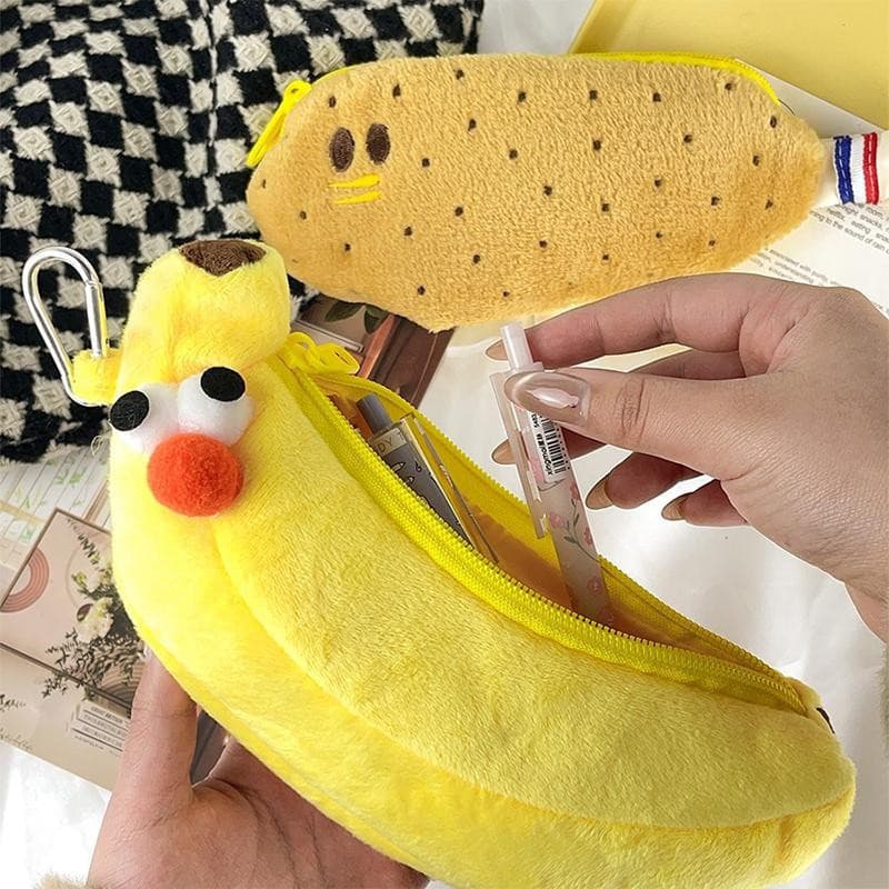 [largeloohg] Estojo De Lápis De Urso De Banana De Pelúcia , Baqueta De Frango De Desenho Animado , Organizador De Papela