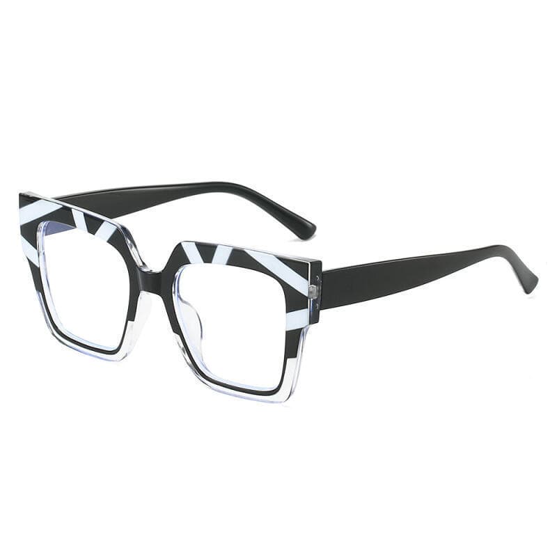 Armação de Óculos Quadrada Grande para Mulheres, Moda, Anti Luz Azul, Lentes Transparentes, Personalizável com Grau*&&-&