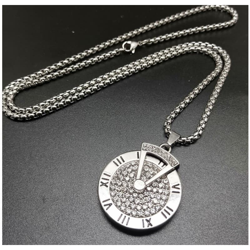 Tempo rotativo disco carta strass colar ins Hip-Hop na moda masculino All-Match outono inverno casal Swe