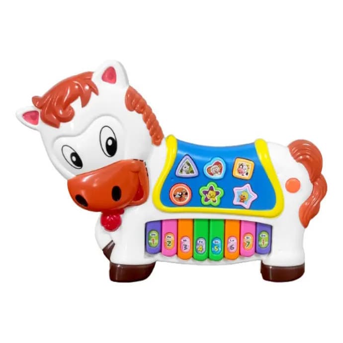 Teclado Musical Infantil Toy King Cavalinho Som Animais Luzes 15 Teclas Branco 4.5v