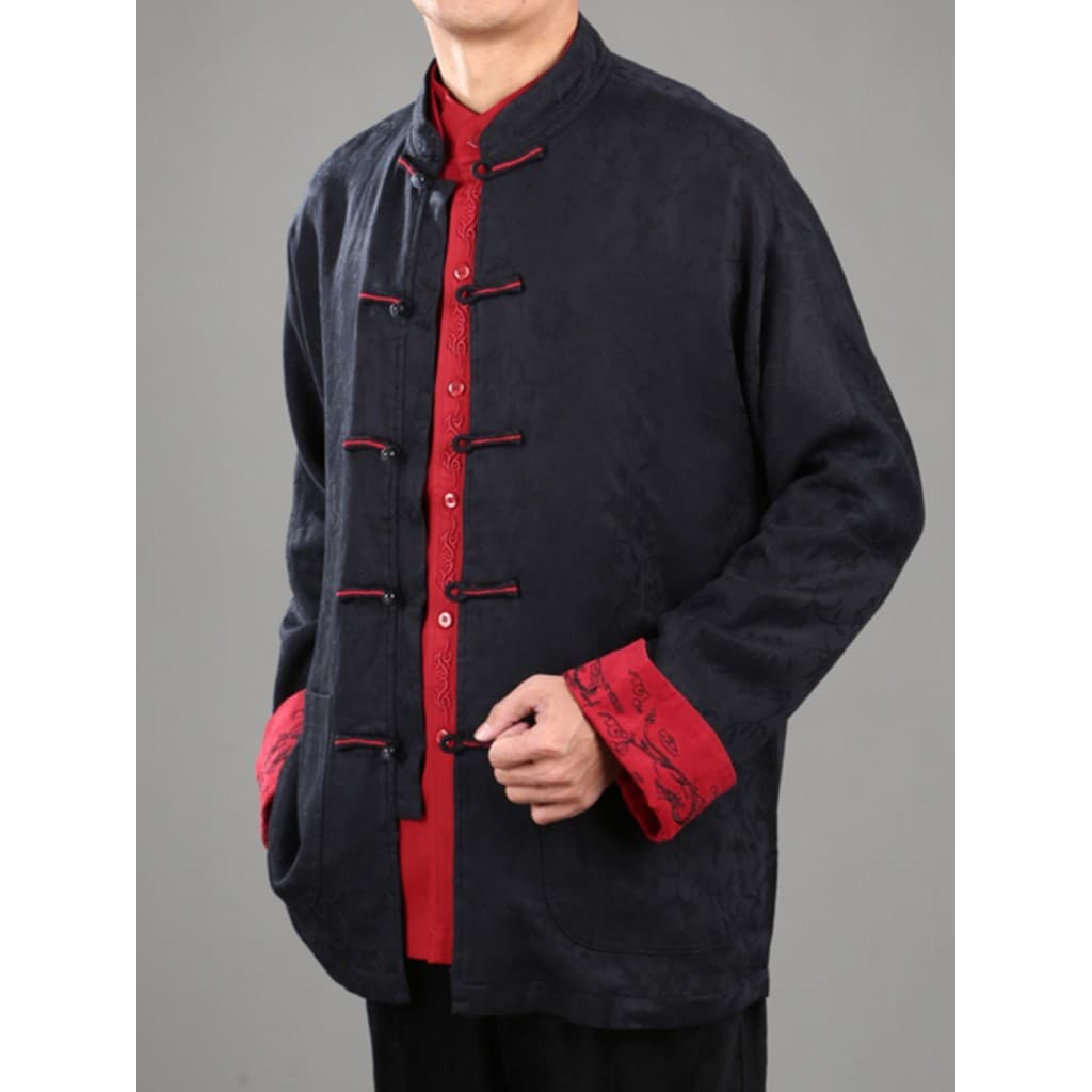 Baifulong roupa masculina chinesa de alta qualidade com mangas primavera outono jaqueta pai wear Plus Size terno Tang ma