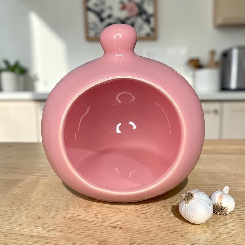 Porta Alho Alheiro Rosa Pequeno Feito em Cerâmica Artesanal Para Organização Cozinha Decoração