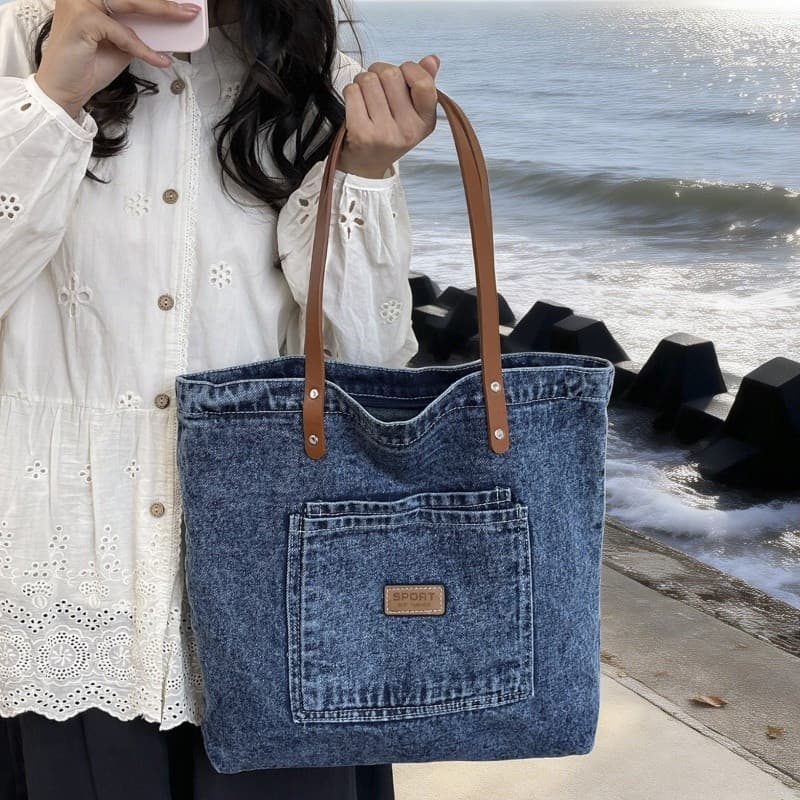 Daily Commuter Travel All-Match Bolsa de ombro jeans para meninas de grande capacidade