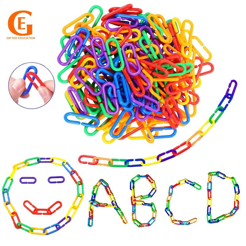 100Pcs Corrente Geométrica Infantil Fivela De Conectada Colorida Ganchos De Plástico Montessori Brinquedo De Educação Pr