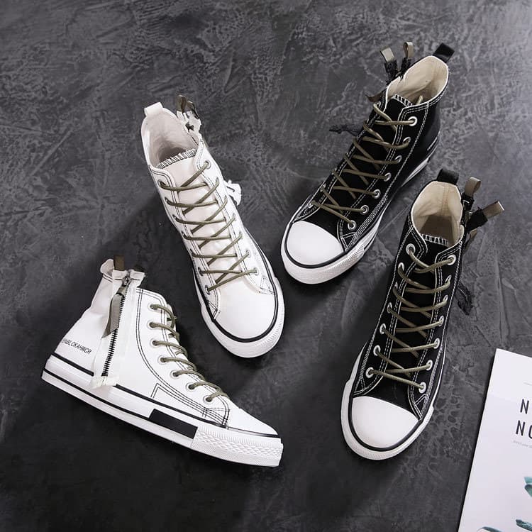 Estilo Hong Kong primavera novo estilo ins estilo sapatos de lona de alta qualidade japonês Retro zíper sapatos de lona