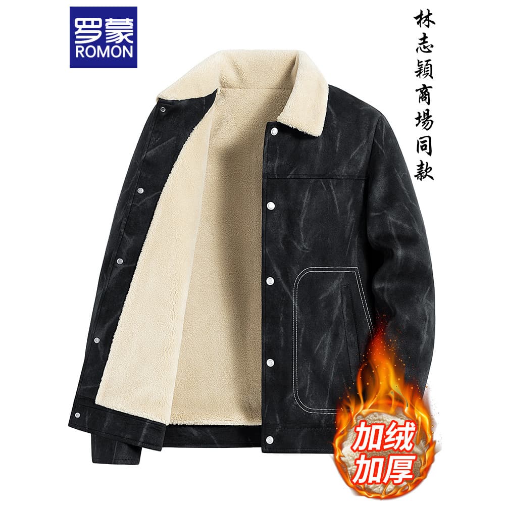 [Serça] Romon Macacão masculino outono inverno retrô Tops roupas de inverno além de veludo engrossado jaquetas quentes c