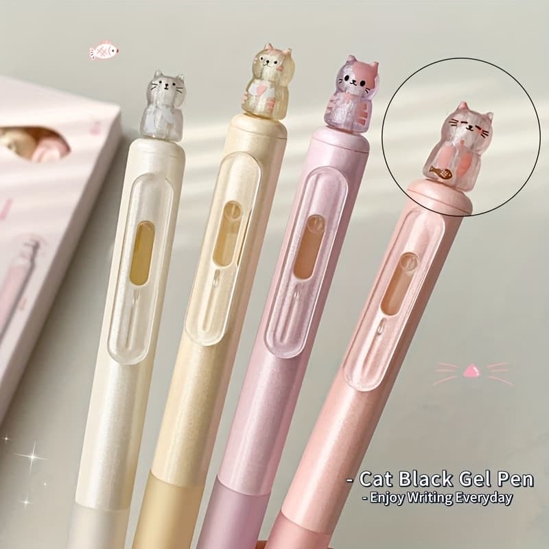 Penlab Caneta Gel Estilo Gato Criativo , 4 Peças , Hami , Desenho Animado , Design Giratório , 0.5mm , Secagem Rápida ,