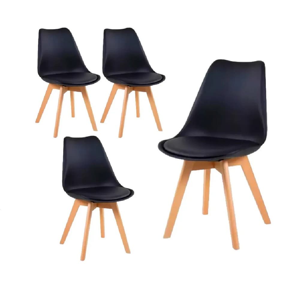 Kit 4 Cadeiras Eames Leda CSS Estofada PU Base Madeira Preta