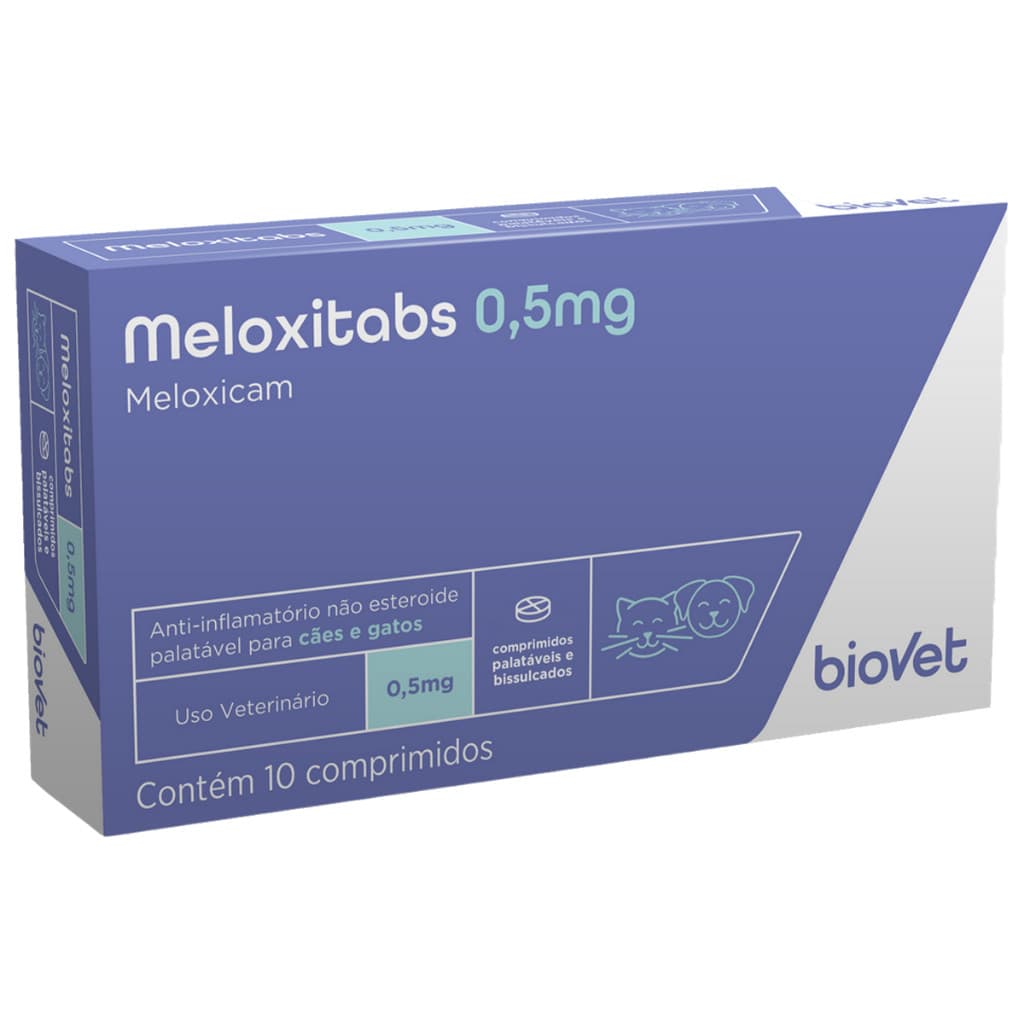 Meloxicam 0,5mg Meloxitabs Anti-inflamatório Analgésico Cães e Gatos - 10 Comprimidos
