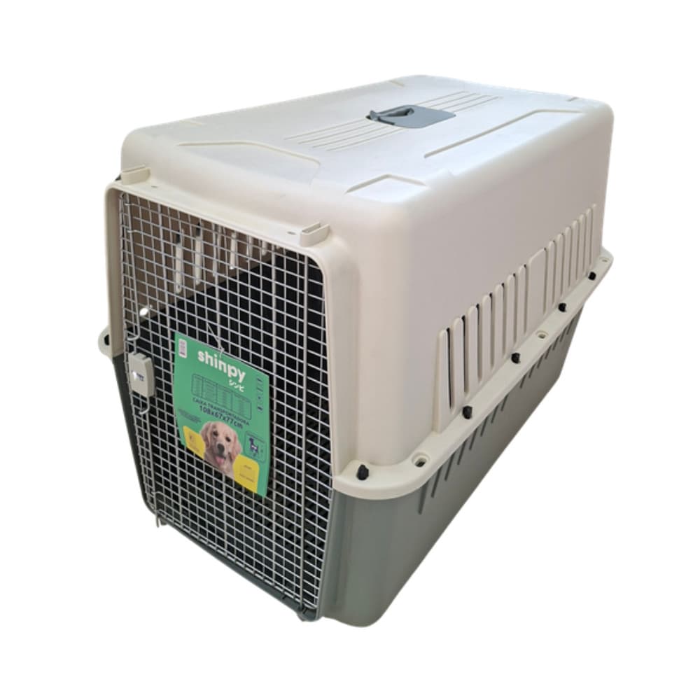 Caixa Transporte Avião Pet XXG 108x67x77cm Cães Grandes Cinza