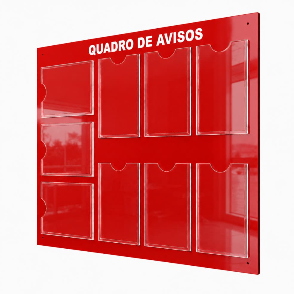 Quadro Avisos Gestão Mural Recado 9 Displays A4 Acm Vermelho