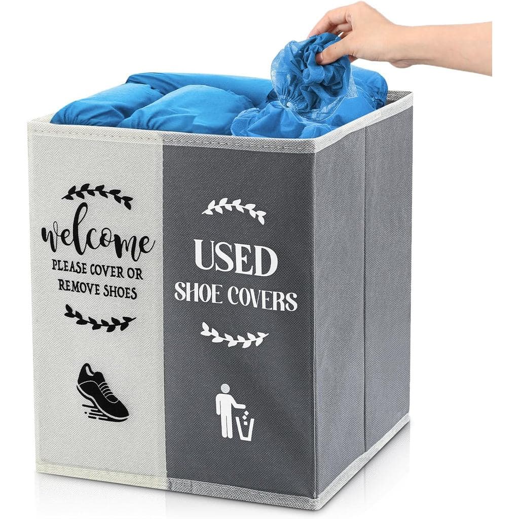 Dispensador de Capas para Sapatos, Caixa de Armazenamento Dobrável com Capas de Sapato Usadas e Placa de Boas-Vindas ou