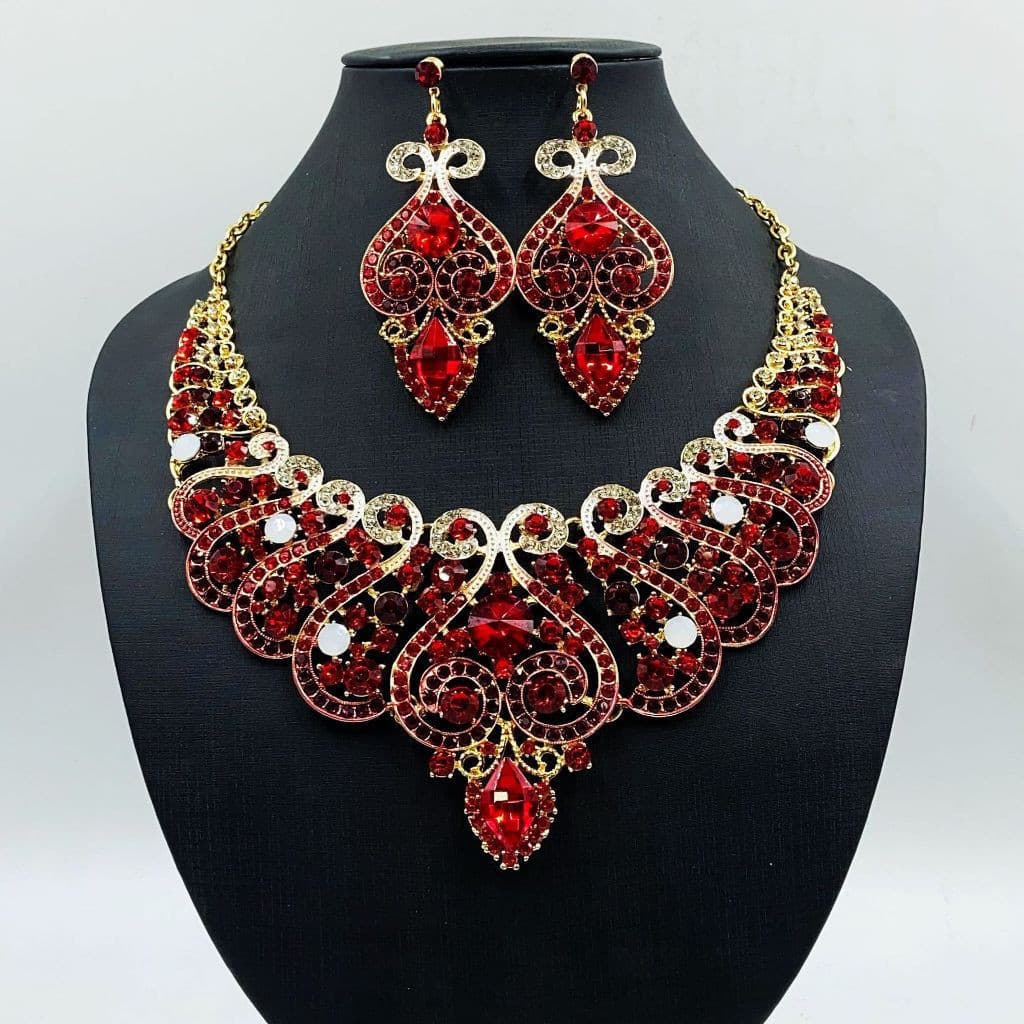Conjunto de joias de diamante de luxo retrô colar brincos vários estilos cores